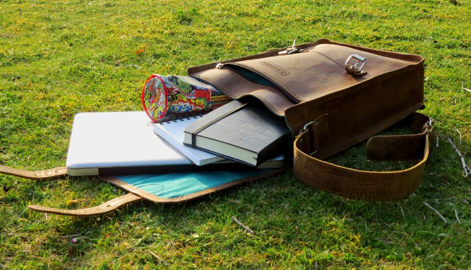 Bag laptop grass photo