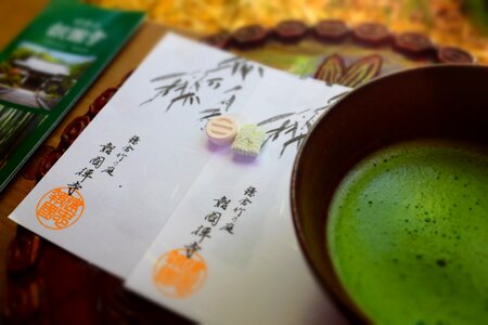 Green background tea ceremony