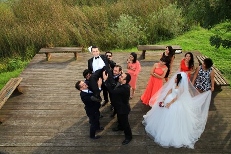 Wedding ceremony new couple and friends