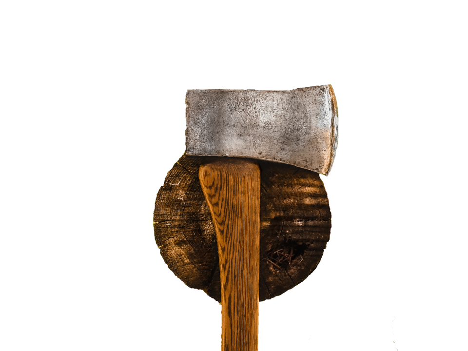 Tree stump with axe wood photo