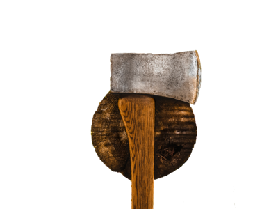 Tree stump with axe wood photo