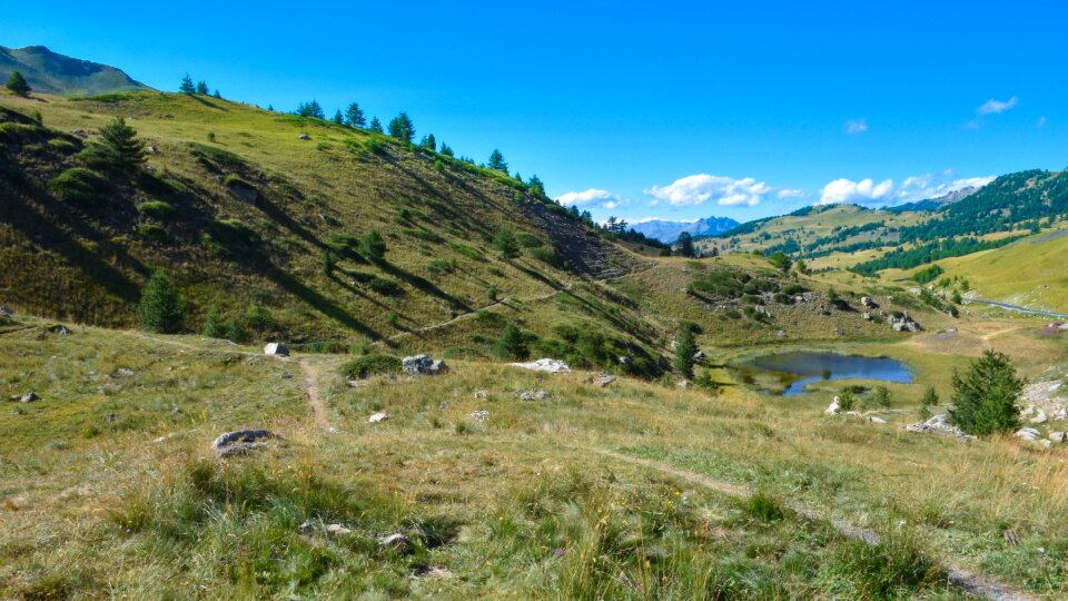 Hiking lake sky photo