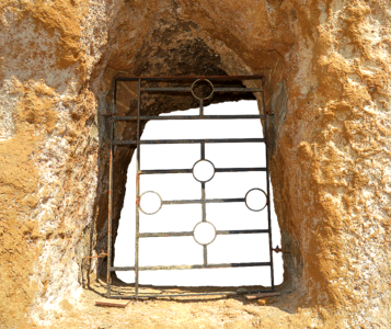 Window with railing hole old photo