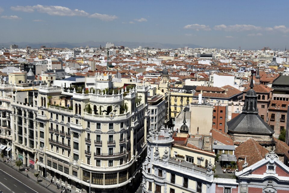 City of madrid aerial view area of the gran via