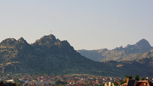 City mountains sky