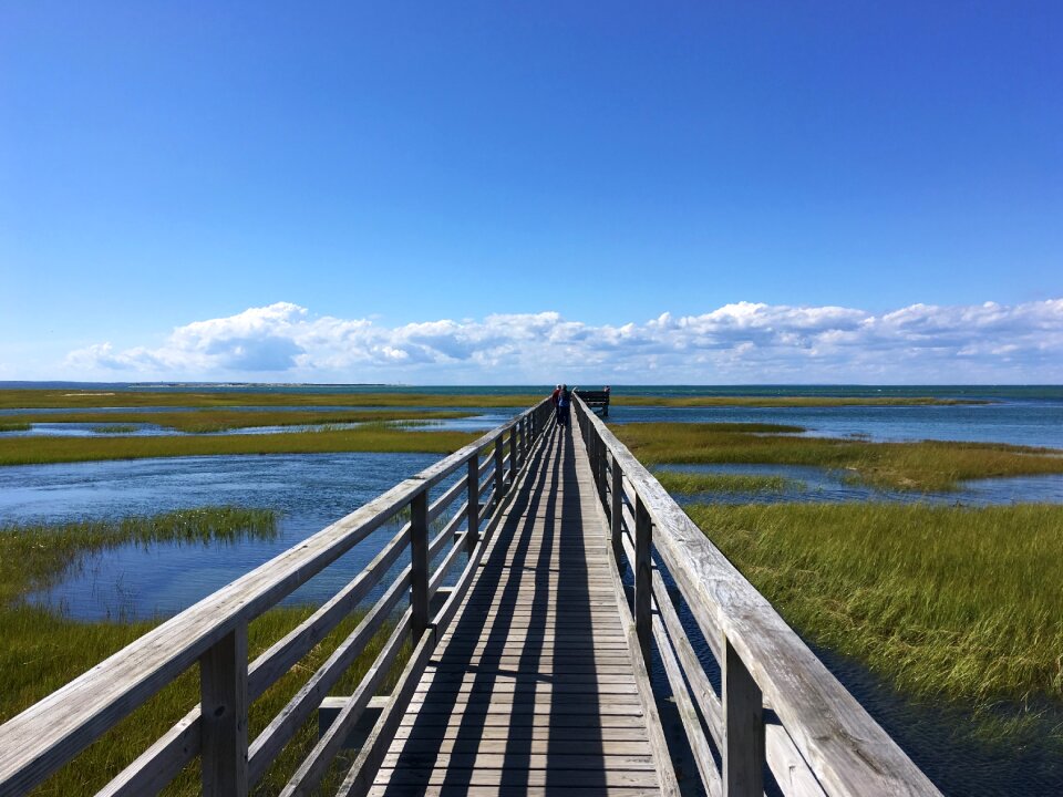 Long pier walking pier over marsh