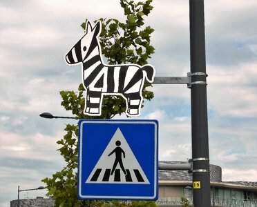 Pedestrian crossing zebra road sign photo