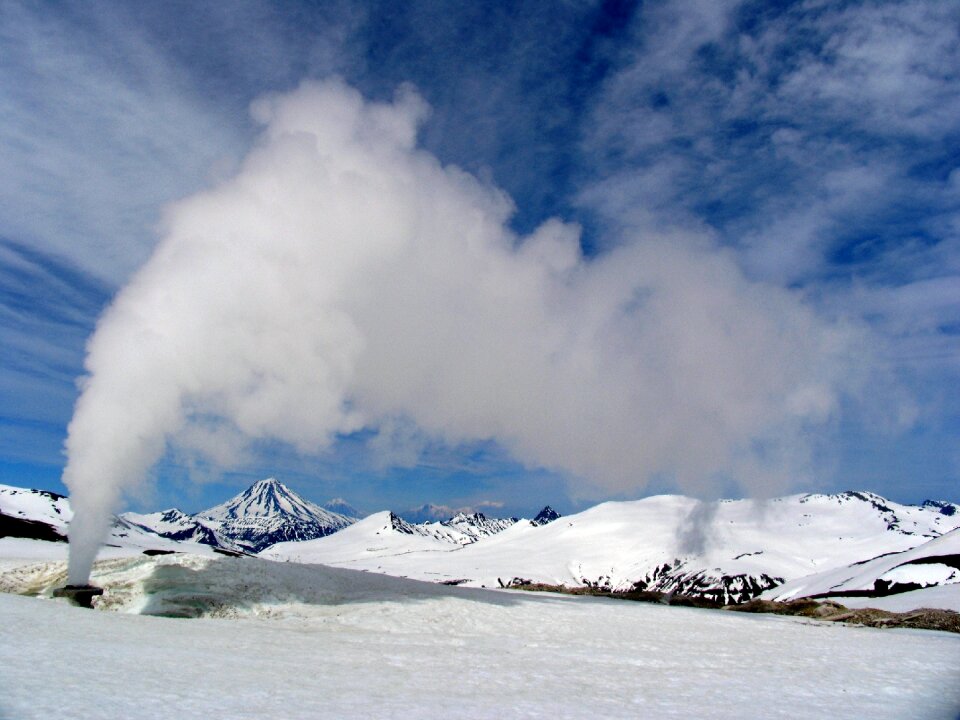 Columns of steam release of gas clouds