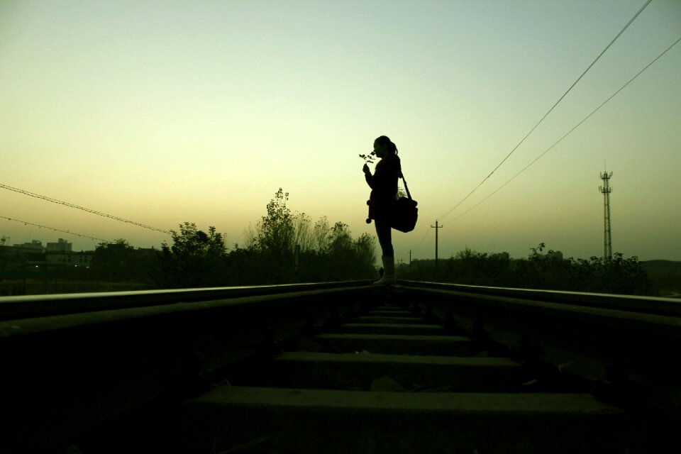 Silhouette the train tracks beauty