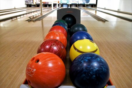 Fun colored balls bowling alley photo