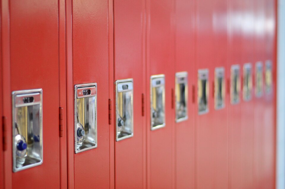 Red lockers red school