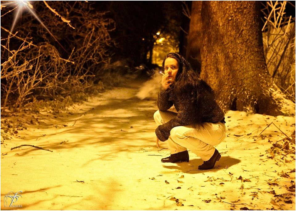 Squatting smoking cold