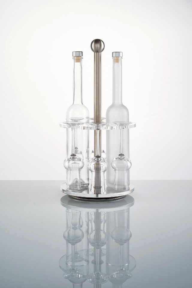 Liquor carousel bottles glasses