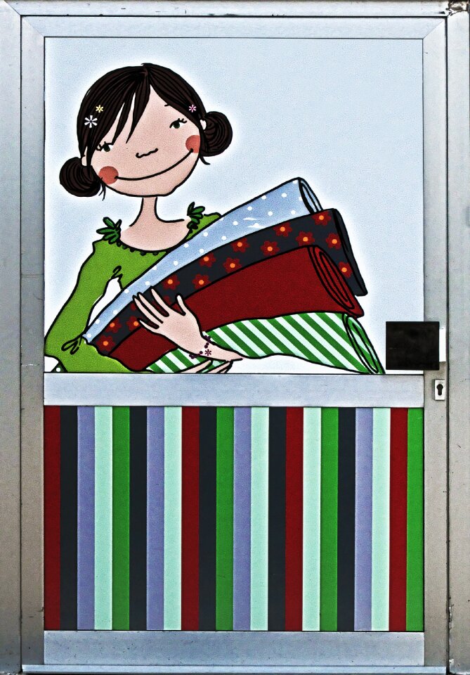 Woman bales of cloth stripes