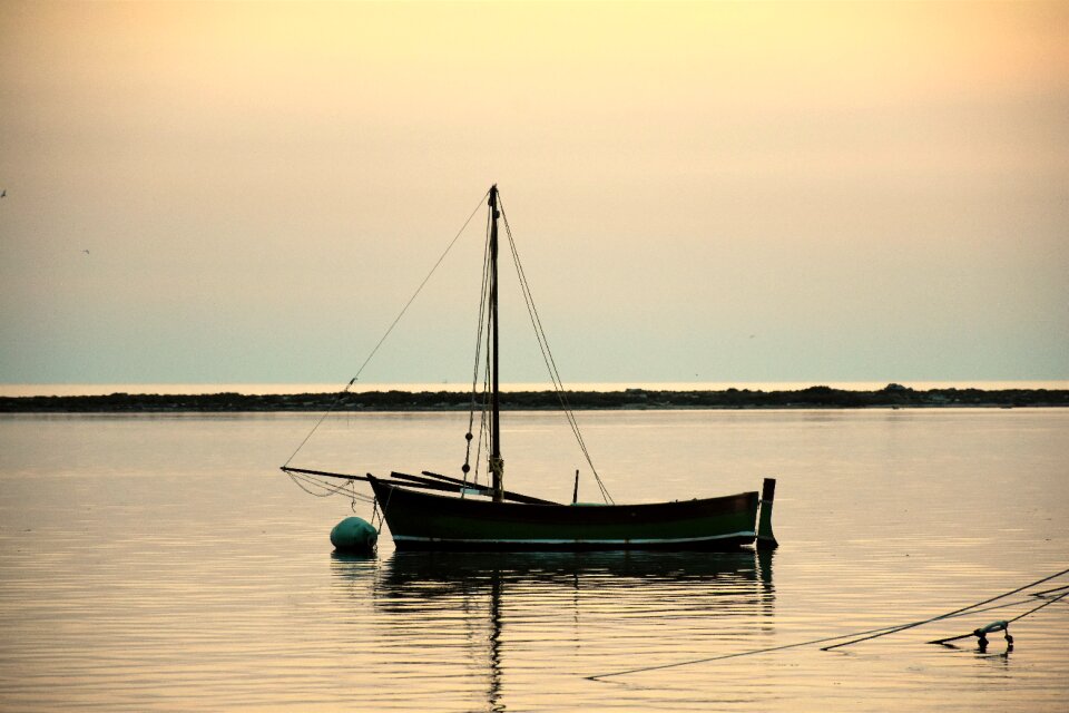 Evening sun setting sun boat