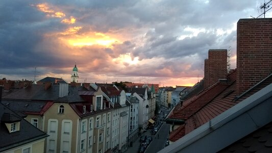 Panoramic view over munich clouds sunset photo