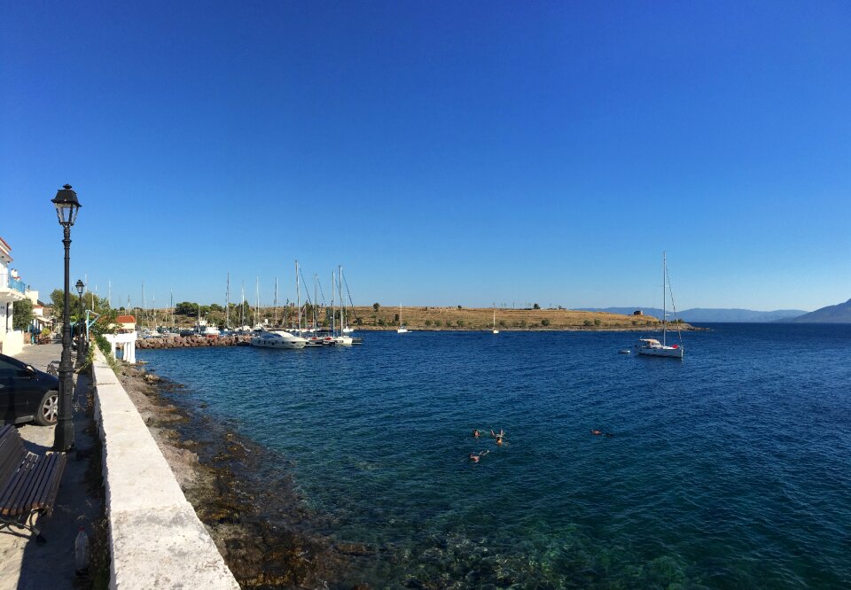 Greek port blue sky water
