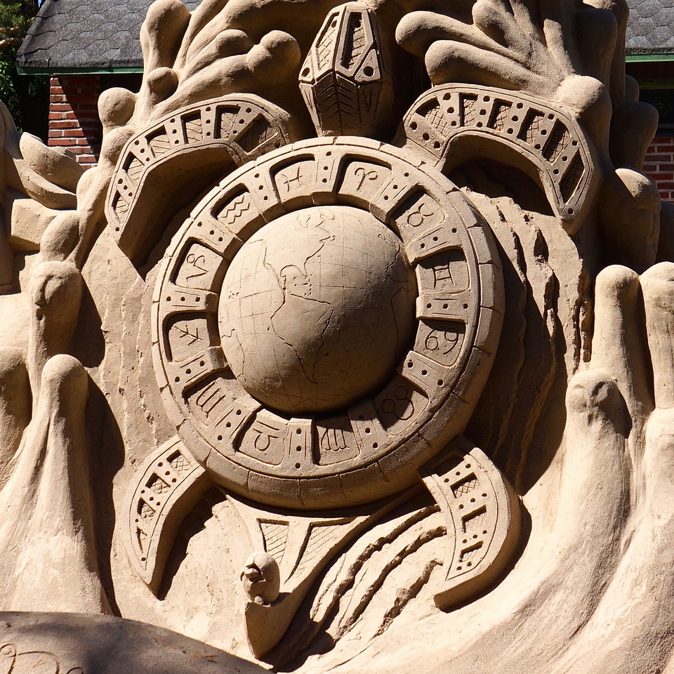 Work of art hewn the earth and the signs of the zodiac