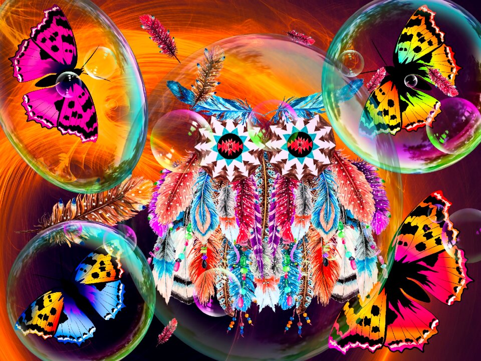 Abstract painting owl feathers