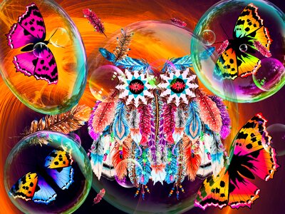 Abstract painting owl feathers