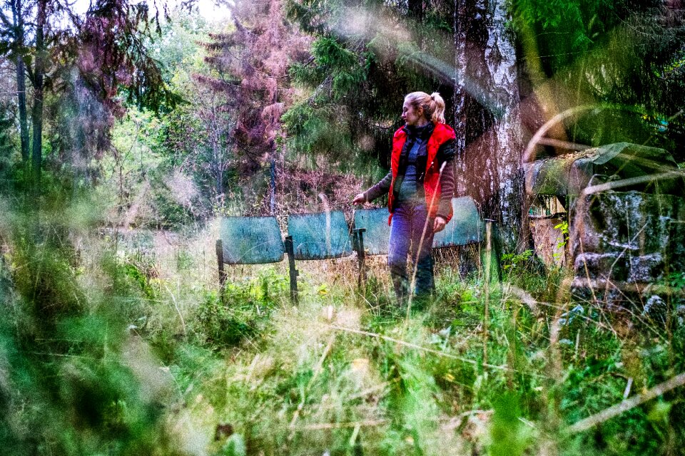 Lady in red forest wild wood