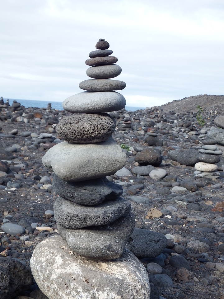 Layered beach stone tower