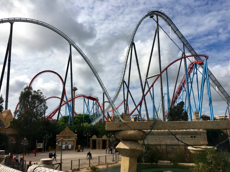 Roller coaster amusement park landscape