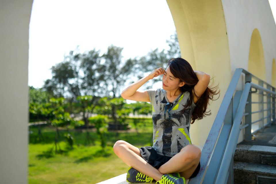Asian woman wind blowing