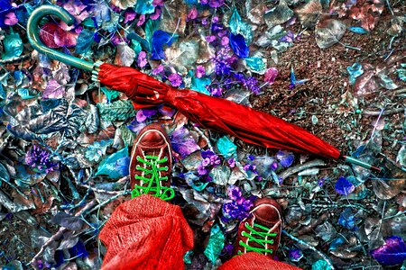 Sneakers walking leaves