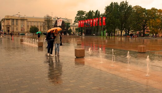 Wet rainy city photo