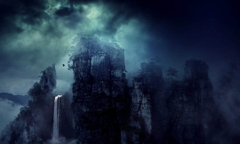 Matte cloudy waterfall