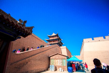 Jiayuguan city gate tower blue sky