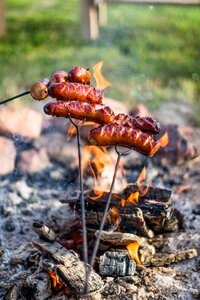 Sausages meat grilling photo