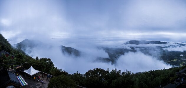 Cloud temple morning mist photo