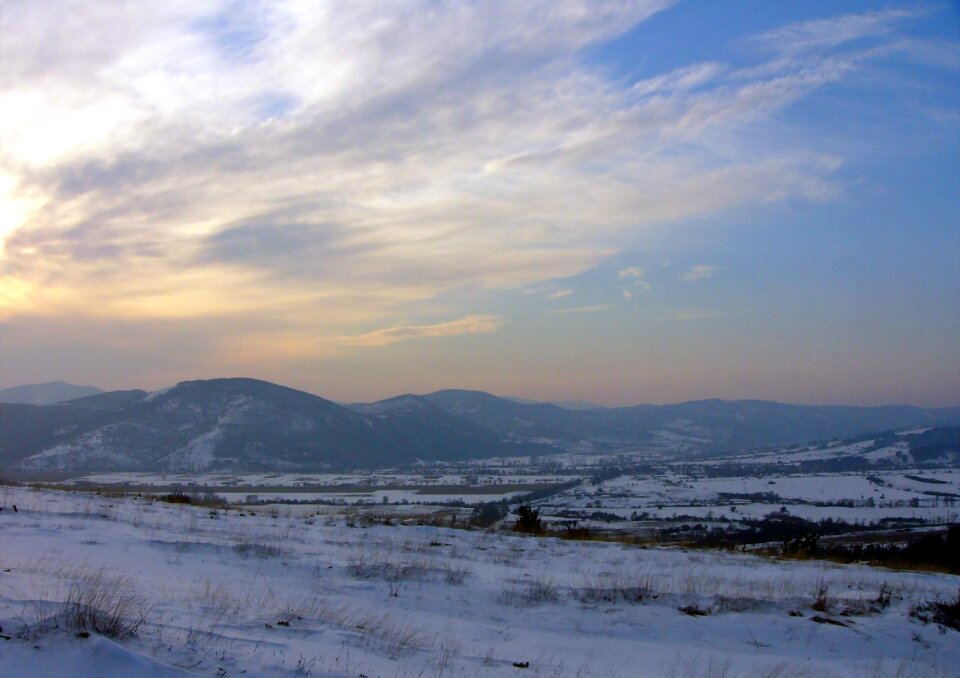 Mountain snow sunset photo