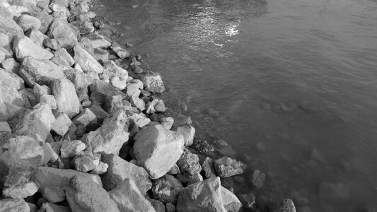 The shore of the lake bank black and white