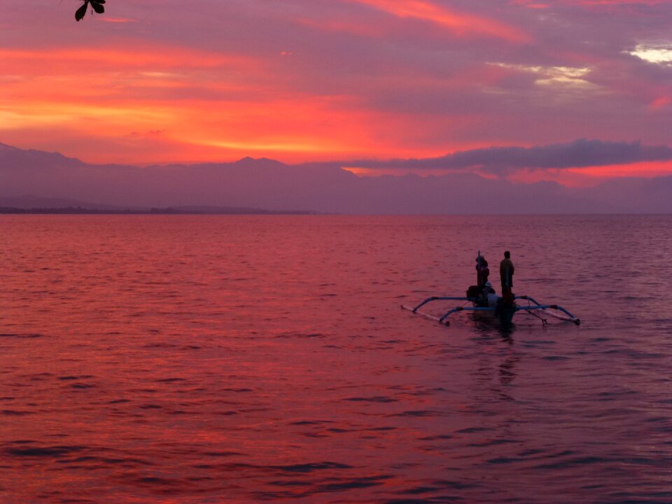 Indonesia sunset sea boat