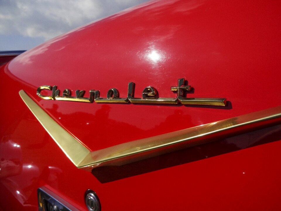 Chevrolet hood hot rod red car