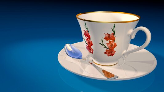 3d model blue tea blue cup photo