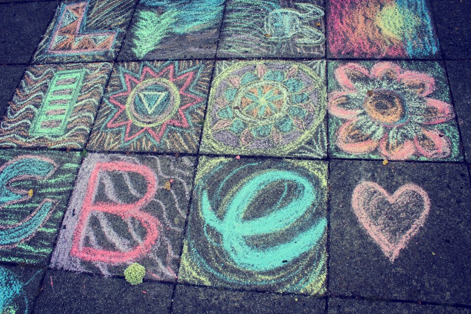 Child play chalk drawing photo