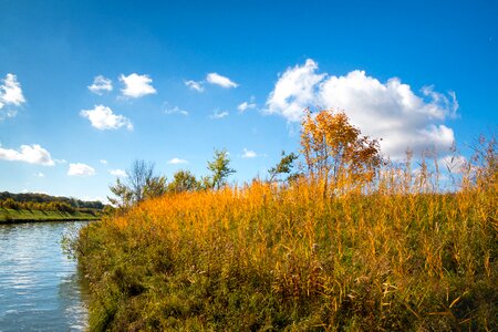 Autumn blue sky white clouds photo