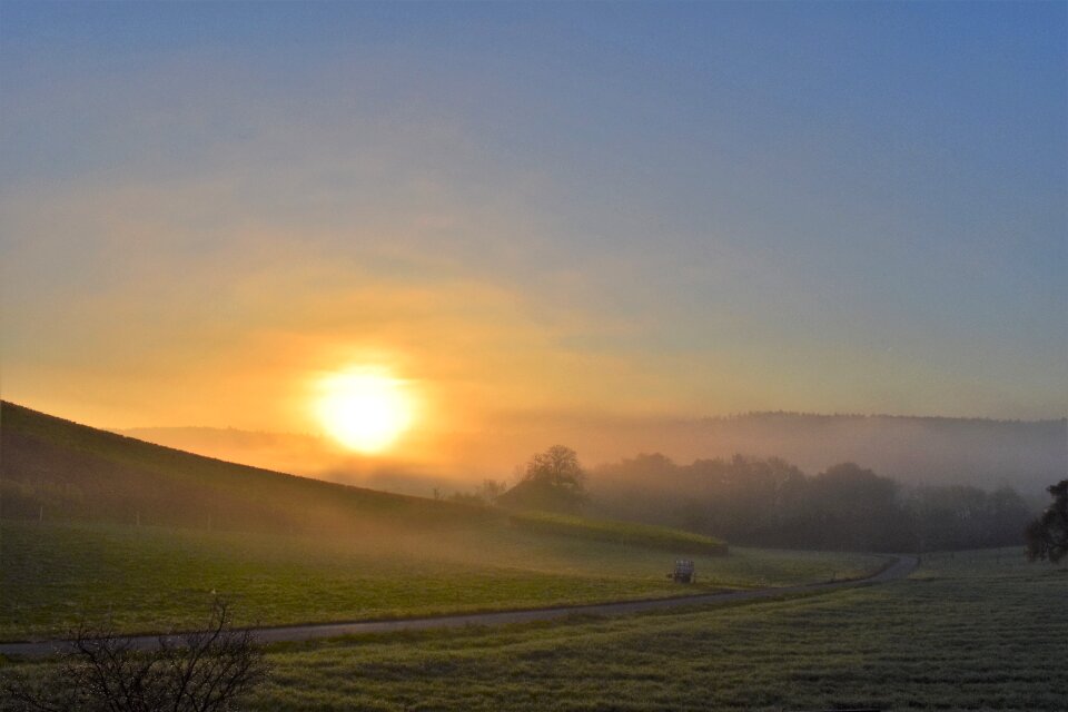 Sunrise fog golden autumn
