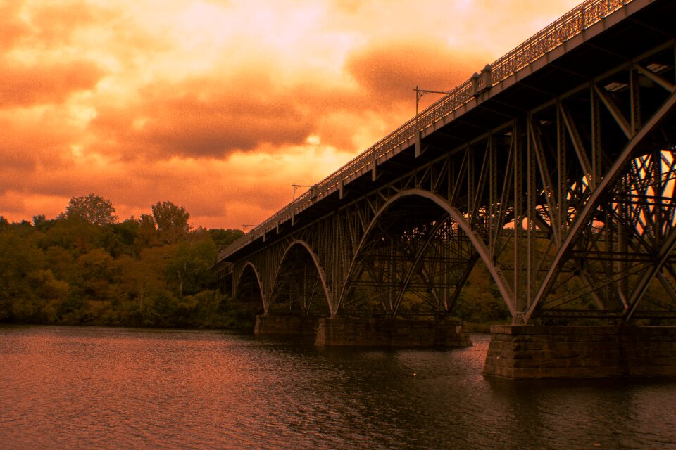 The iron bridge sunset river