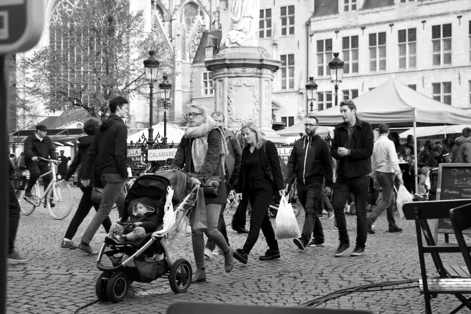 Many group together monochrome photo