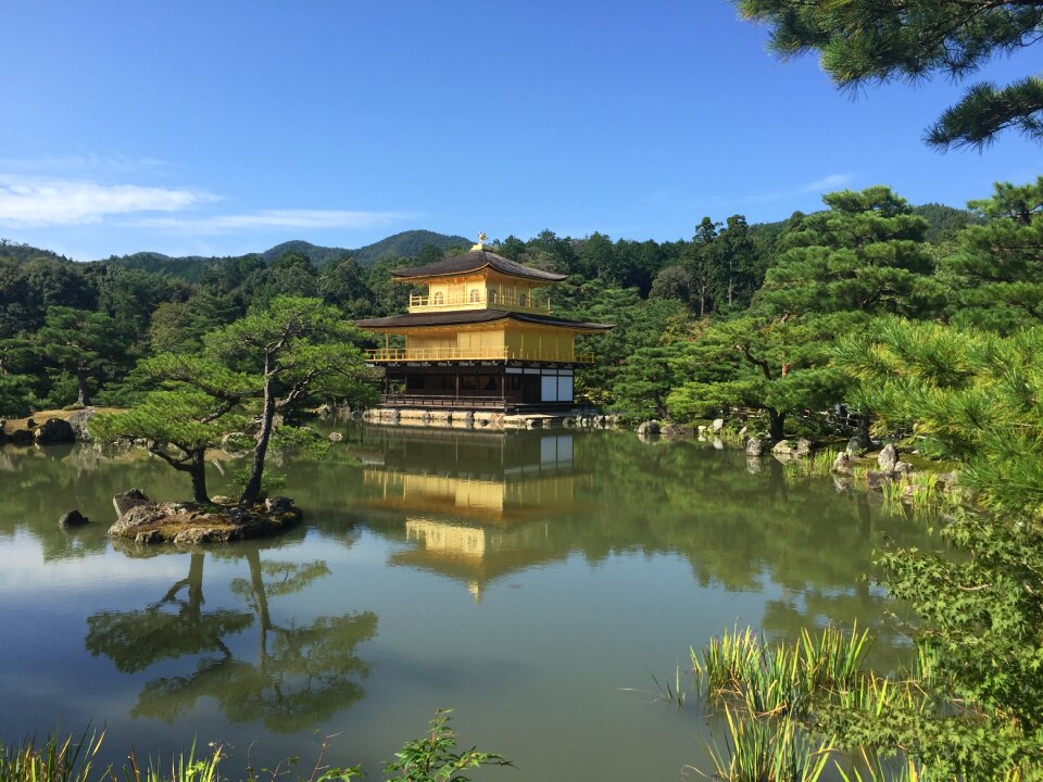 Osaka golden pavilion temple lake view photo