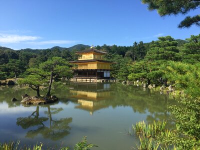 Osaka golden pavilion temple lake view photo