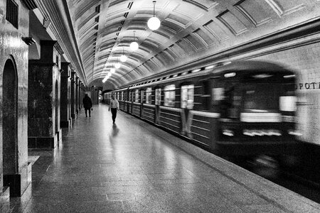 Escalator subway black and white photo