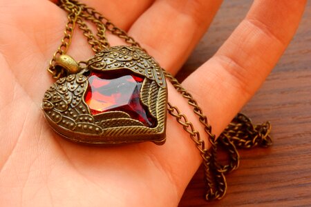 Red heart necklace gold necklace