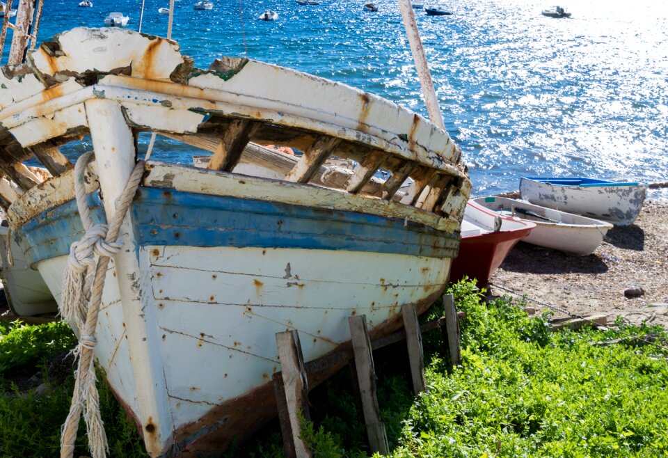 Blue abandoned shipwreck photo