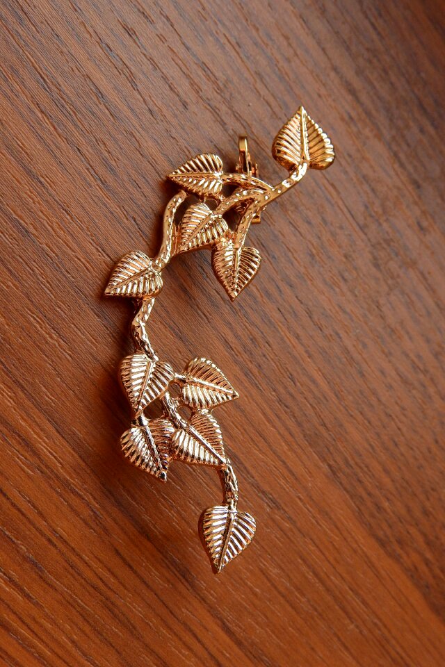 Gold jewelry earrings with petals gold twig with leaves